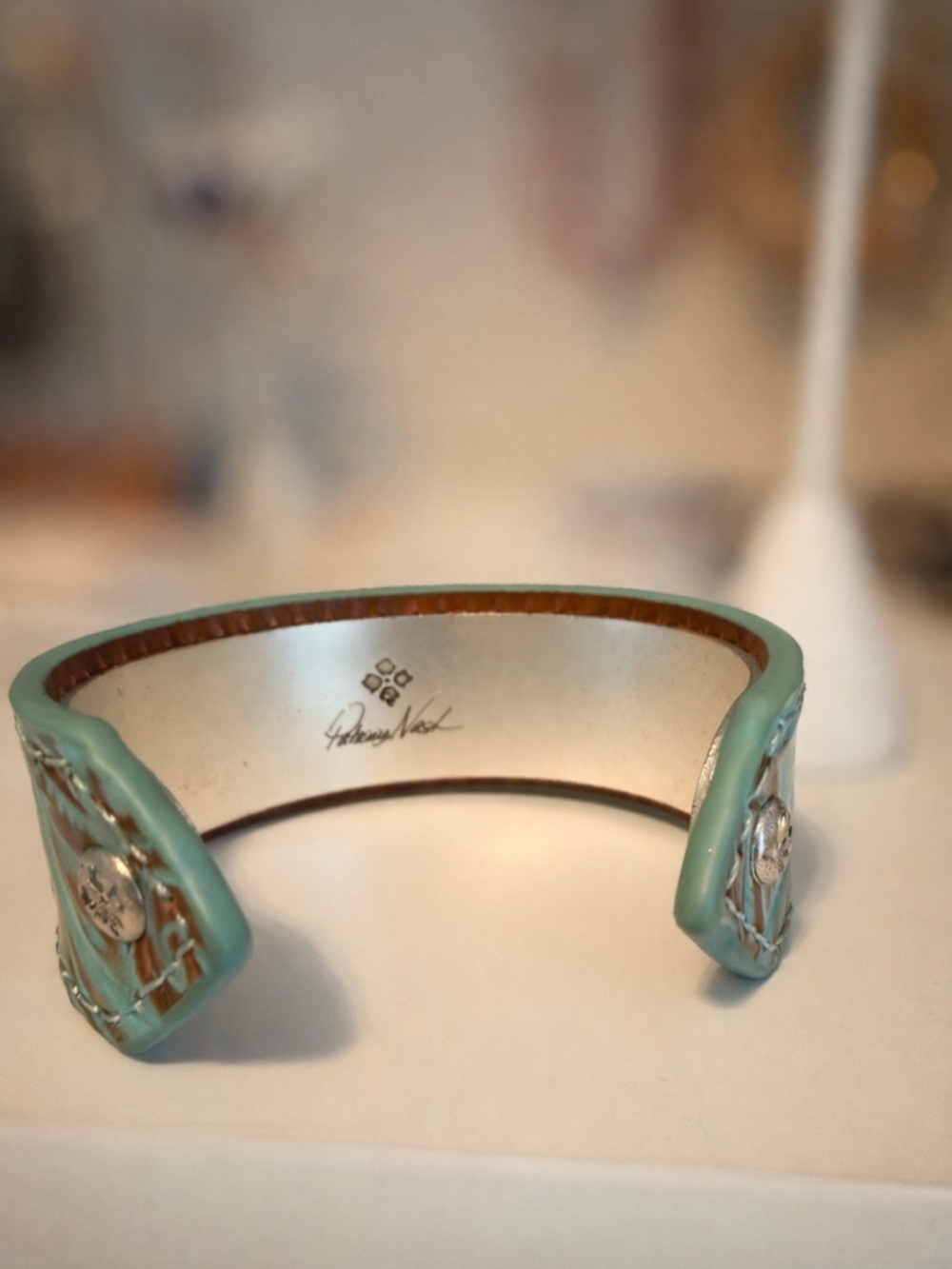 Patricia Nash Turquoise Tooled Leather Cuff Bracelet | Western Boho Statement - Picture 5 of 5
